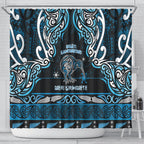 Ngati Kahungunu Aotearoa Meri Kirihimete Shower Curtain Maori Kiwi Bird Silver Fern Koru Pattern