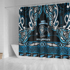 Ngati Kahungunu Aotearoa Meri Kirihimete Shower Curtain Maori Kiwi Bird Silver Fern Koru Pattern