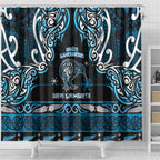Ngati Kahungunu Aotearoa Meri Kirihimete Shower Curtain Maori Kiwi Bird Silver Fern Koru Pattern