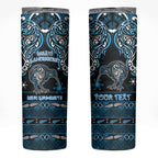 Personalised Ngati Kahungunu Aotearoa Meri Kirihimete Skinny Tumbler Maori Kiwi Bird Silver Fern Koru Pattern