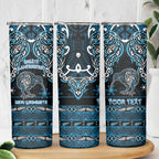 Personalised Ngati Kahungunu Aotearoa Meri Kirihimete Skinny Tumbler Maori Kiwi Bird Silver Fern Koru Pattern