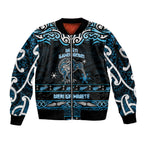 Personalised Ngati Kahungunu Aotearoa Meri Kirihimete Sleeve Zip Bomber Jacket Maori Kiwi Bird Silver Fern Koru Pattern