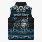 Personalised Ngati Kahungunu Aotearoa Meri Kirihimete Sleeveless Puffer Jacket Maori Kiwi Bird Silver Fern Koru Pattern
