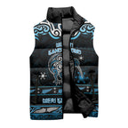 Personalised Ngati Kahungunu Aotearoa Meri Kirihimete Sleeveless Puffer Jacket Maori Kiwi Bird Silver Fern Koru Pattern