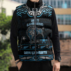 Personalised Ngati Kahungunu Aotearoa Meri Kirihimete Sleeveless Puffer Jacket Maori Kiwi Bird Silver Fern Koru Pattern