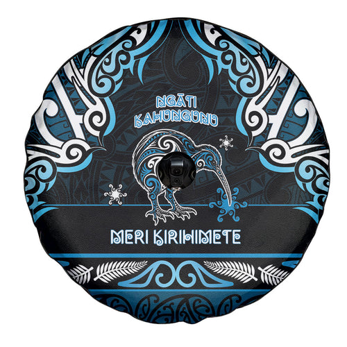 Ngati Kahungunu Aotearoa Meri Kirihimete Spare Tire Cover Maori Kiwi Bird Silver Fern Koru Pattern