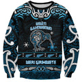 Personalised Ngati Kahungunu Aotearoa Meri Kirihimete Sweatshirt Maori Kiwi Bird Silver Fern Koru Pattern