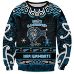 Personalised Ngati Kahungunu Aotearoa Meri Kirihimete Sweatshirt Maori Kiwi Bird Silver Fern Koru Pattern