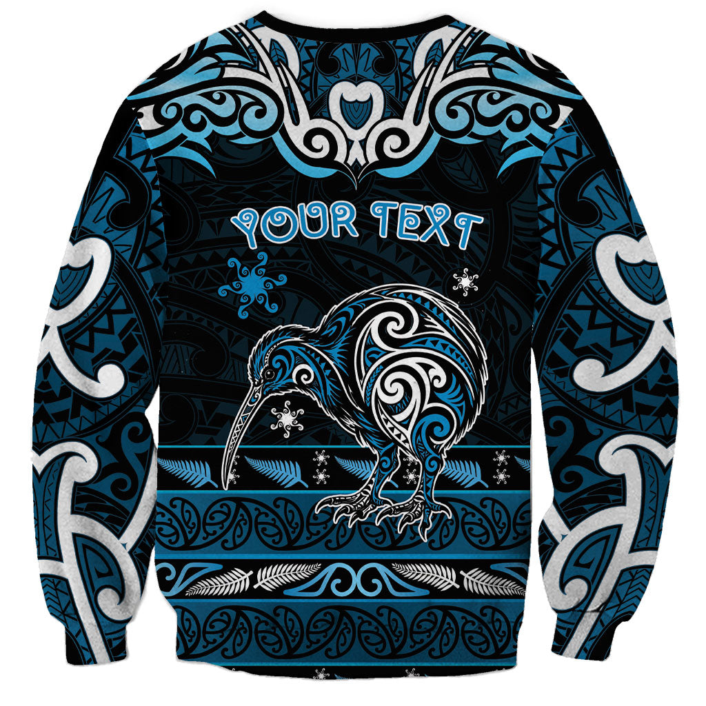 Personalised Ngati Kahungunu Aotearoa Meri Kirihimete Sweatshirt Maori Kiwi Bird Silver Fern Koru Pattern