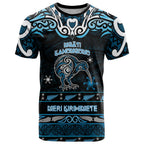 Personalised Ngati Kahungunu Aotearoa Meri Kirihimete T Shirt Maori Kiwi Bird Silver Fern Koru Pattern