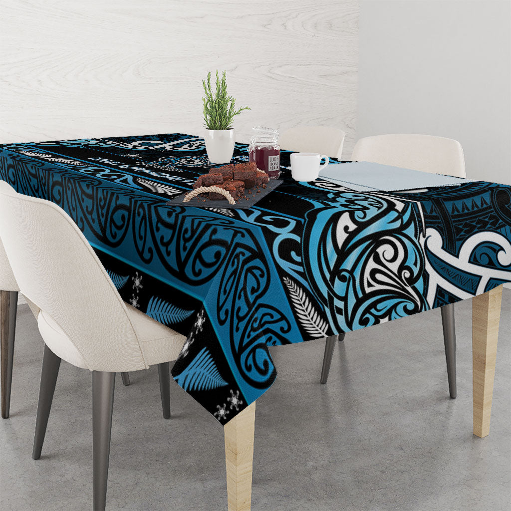 Ngati Kahungunu Aotearoa Meri Kirihimete Tablecloth Maori Kiwi Bird Silver Fern Koru Pattern