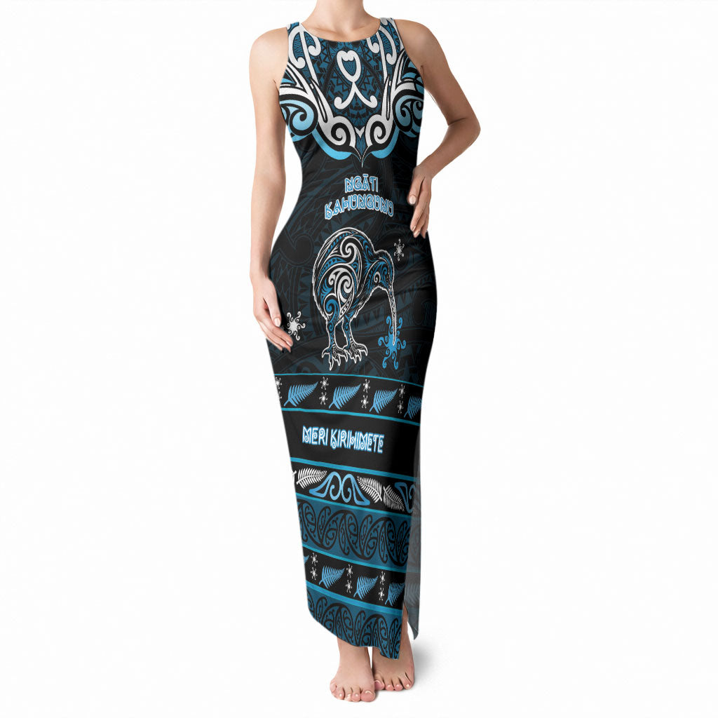 Personalised Ngati Kahungunu Aotearoa Meri Kirihimete Tank Maxi Dress Maori Kiwi Bird Silver Fern Koru Pattern