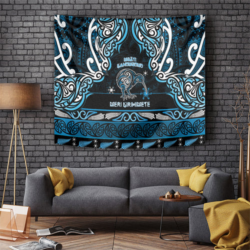 Ngati Kahungunu Aotearoa Meri Kirihimete Tapestry Maori Kiwi Bird Silver Fern Koru Pattern