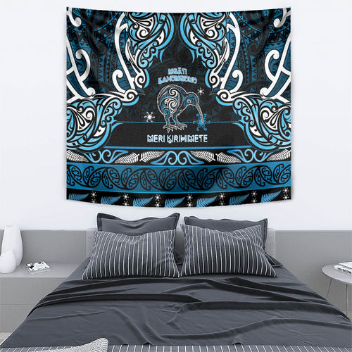 Ngati Kahungunu Aotearoa Meri Kirihimete Tapestry Maori Kiwi Bird Silver Fern Koru Pattern