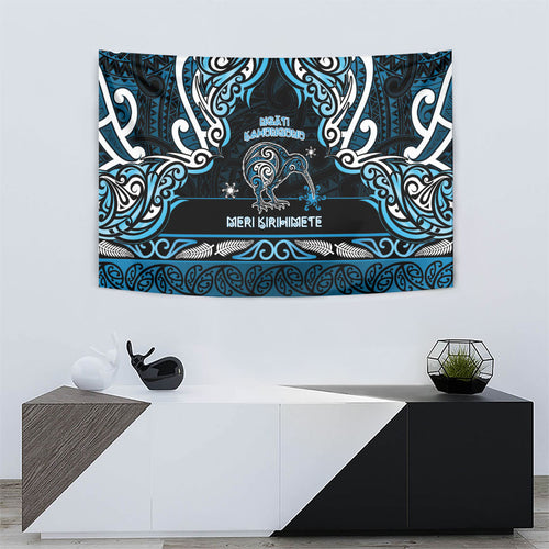 Ngati Kahungunu Aotearoa Meri Kirihimete Tapestry Maori Kiwi Bird Silver Fern Koru Pattern