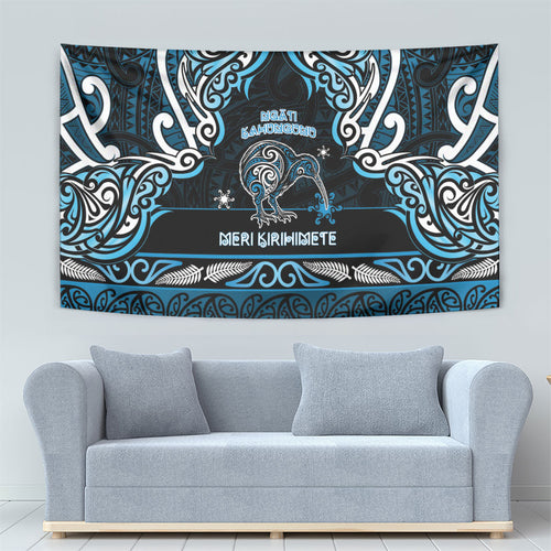 Ngati Kahungunu Aotearoa Meri Kirihimete Tapestry Maori Kiwi Bird Silver Fern Koru Pattern
