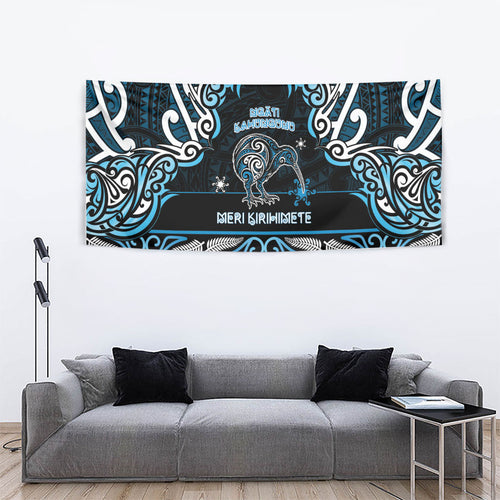 Ngati Kahungunu Aotearoa Meri Kirihimete Tapestry Maori Kiwi Bird Silver Fern Koru Pattern