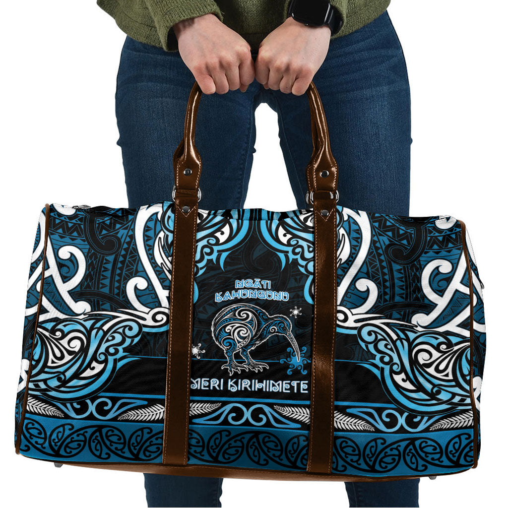 Ngati Kahungunu Aotearoa Meri Kirihimete Travel Bag Maori Kiwi Bird Silver Fern Koru Pattern