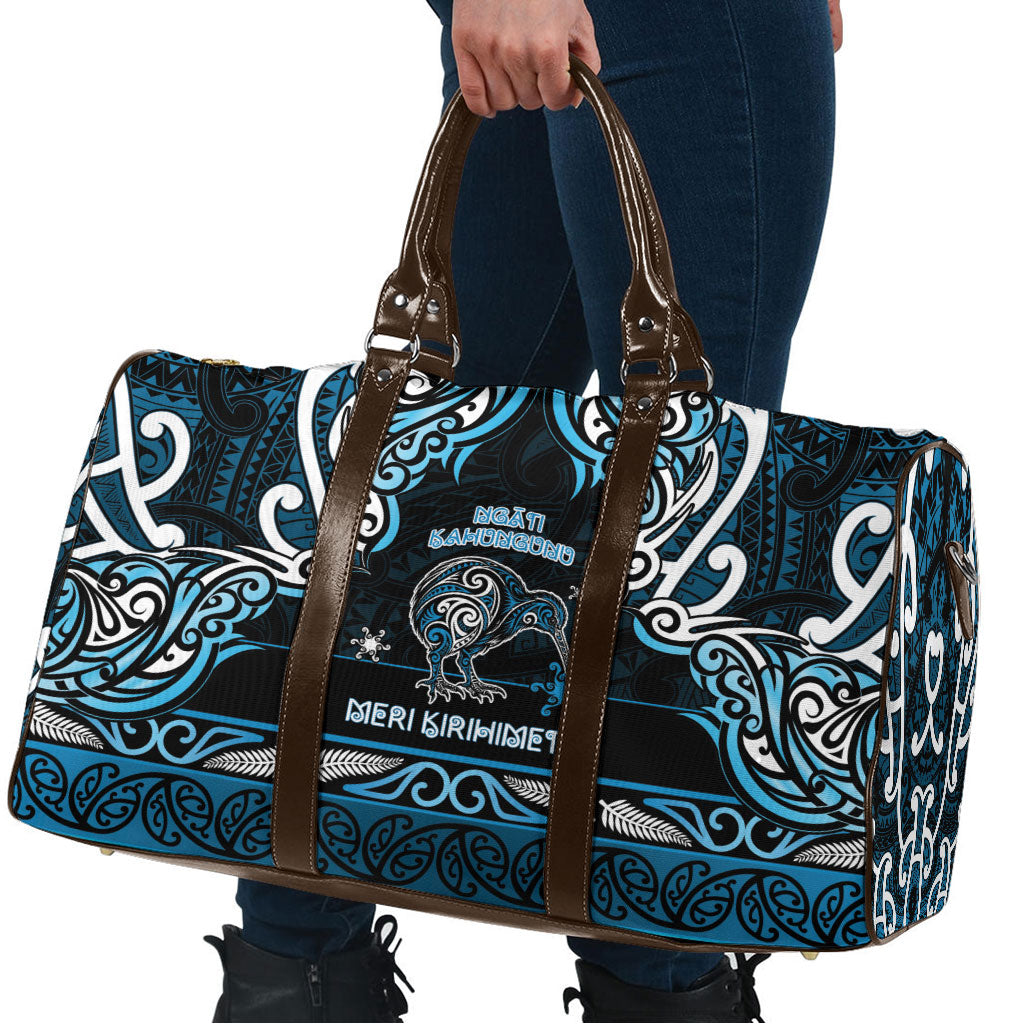 Ngati Kahungunu Aotearoa Meri Kirihimete Travel Bag Maori Kiwi Bird Silver Fern Koru Pattern