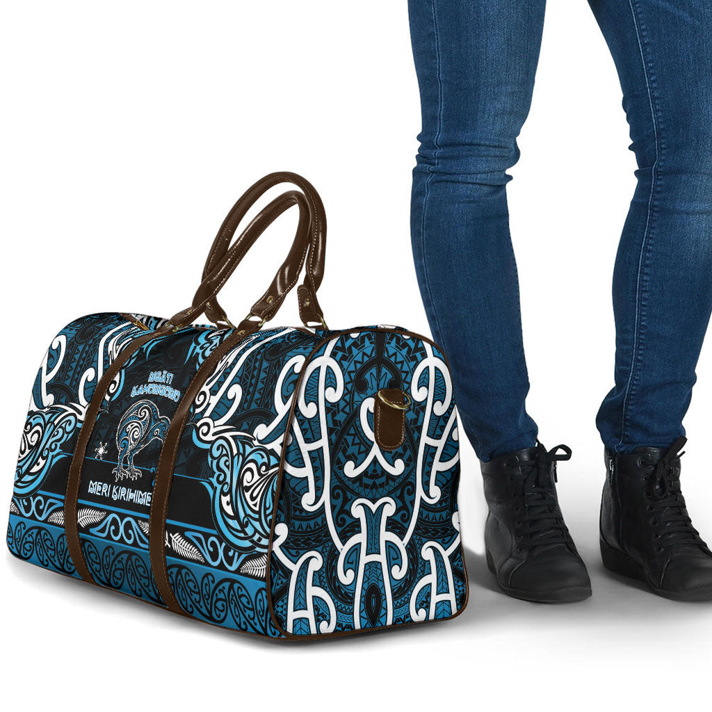 Ngati Kahungunu Aotearoa Meri Kirihimete Travel Bag Maori Kiwi Bird Silver Fern Koru Pattern
