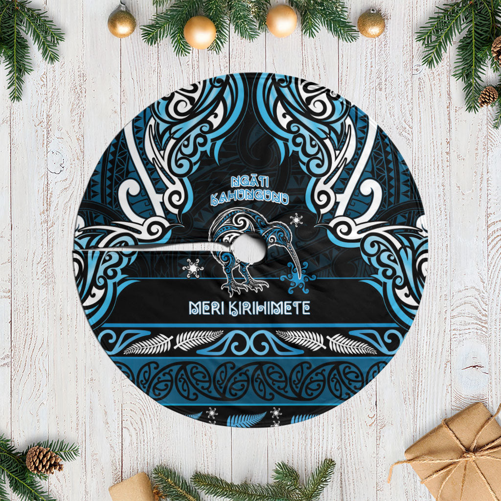 Ngati Kahungunu Aotearoa Meri Kirihimete Tree Skirt Maori Kiwi Bird Silver Fern Koru Pattern