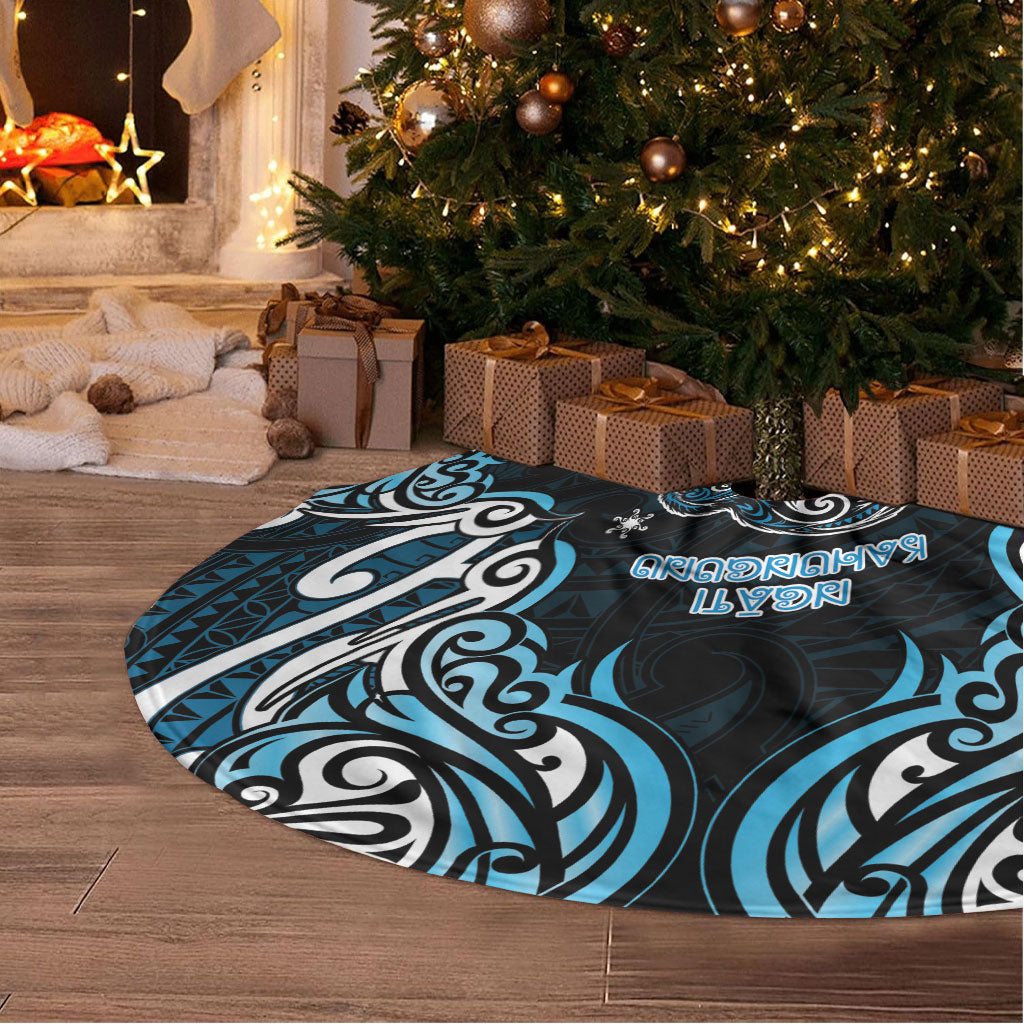 Ngati Kahungunu Aotearoa Meri Kirihimete Tree Skirt Maori Kiwi Bird Silver Fern Koru Pattern