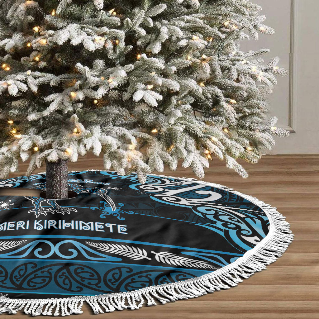 Ngati Kahungunu Aotearoa Meri Kirihimete Tree Skirt Maori Kiwi Bird Silver Fern Koru Pattern