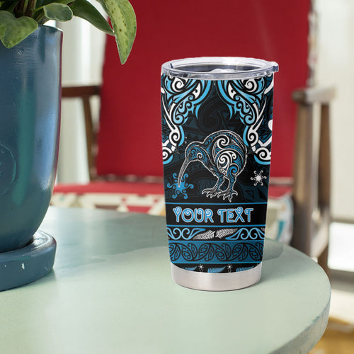 Personalised Ngati Kahungunu Aotearoa Meri Kirihimete Tumbler Cup Maori Kiwi Bird Silver Fern Koru Pattern