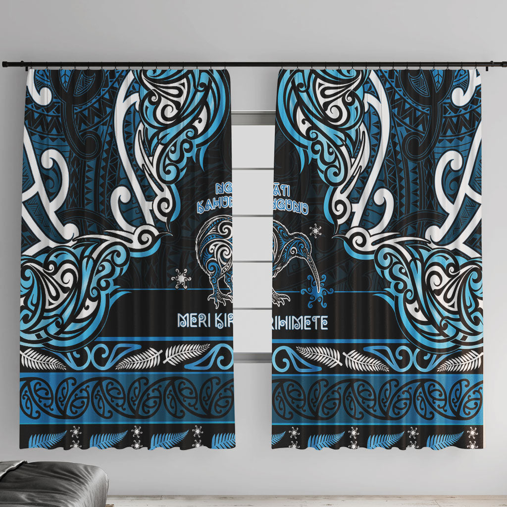 Ngati Kahungunu Aotearoa Meri Kirihimete Window Curtain Maori Kiwi Bird Silver Fern Koru Pattern
