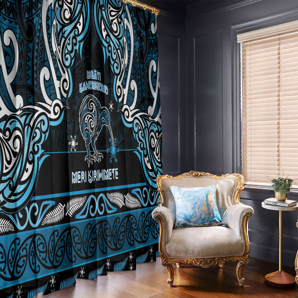 Ngati Kahungunu Aotearoa Meri Kirihimete Window Curtain Maori Kiwi Bird Silver Fern Koru Pattern