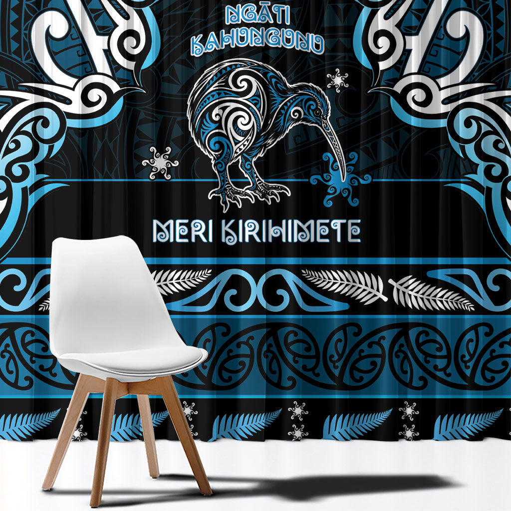 Ngati Kahungunu Aotearoa Meri Kirihimete Window Curtain Maori Kiwi Bird Silver Fern Koru Pattern