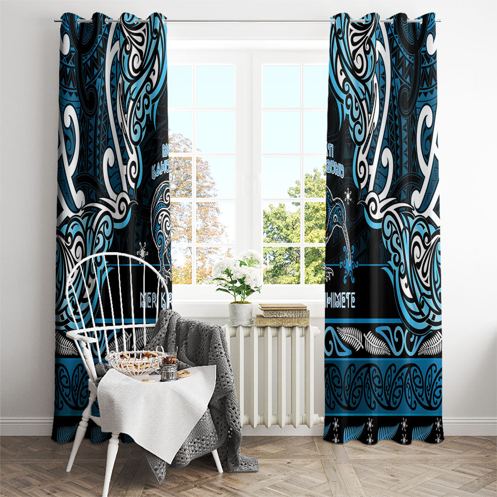 Ngati Kahungunu Aotearoa Meri Kirihimete Window Curtain Maori Kiwi Bird Silver Fern Koru Pattern