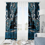 Ngati Kahungunu Aotearoa Meri Kirihimete Window Curtain Maori Kiwi Bird Silver Fern Koru Pattern