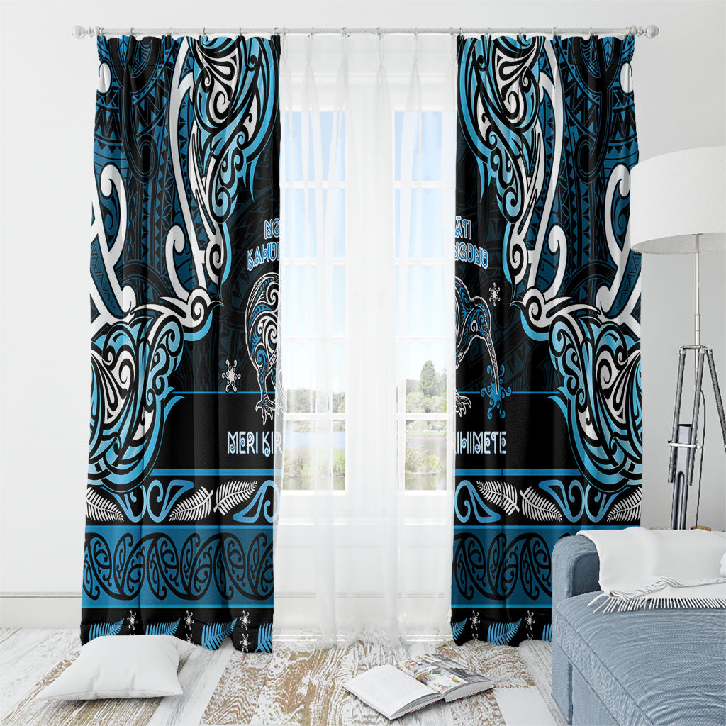 Ngati Kahungunu Aotearoa Meri Kirihimete Window Curtain Maori Kiwi Bird Silver Fern Koru Pattern