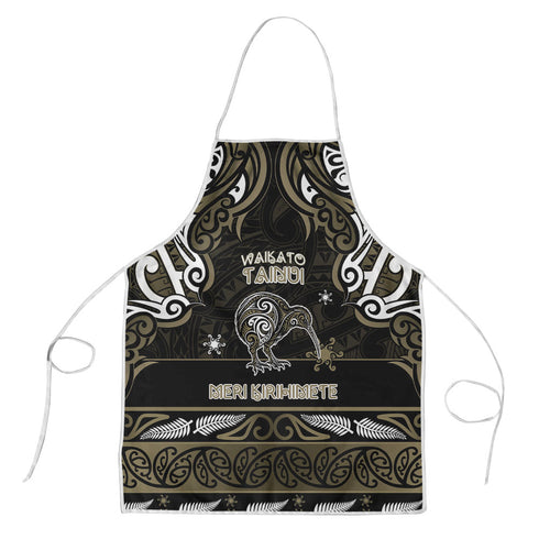Waikato Tainui Aotearoa Meri Kirihimete Apron Maori Kiwi Bird Silver Fern Koru Pattern