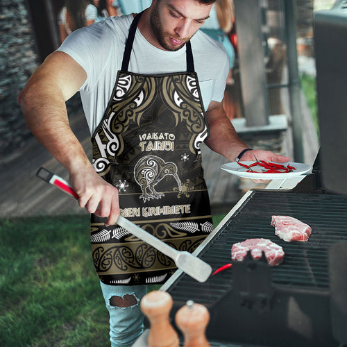 Waikato Tainui Aotearoa Meri Kirihimete Apron Maori Kiwi Bird Silver Fern Koru Pattern