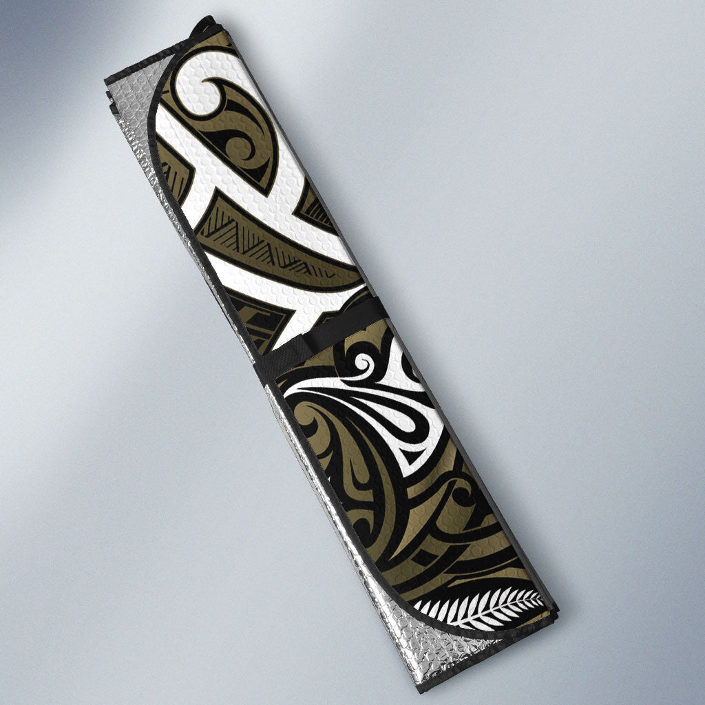 Waikato Tainui Aotearoa Meri Kirihimete Auto Sun Shade Maori Kiwi Bird Silver Fern Koru Pattern