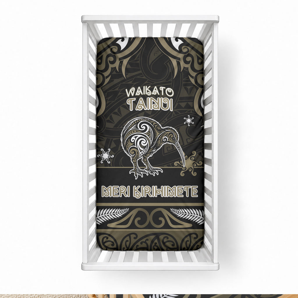 Waikato Tainui Aotearoa Meri Kirihimete Baby Bed Cover Maori Kiwi Bird Silver Fern Koru Pattern