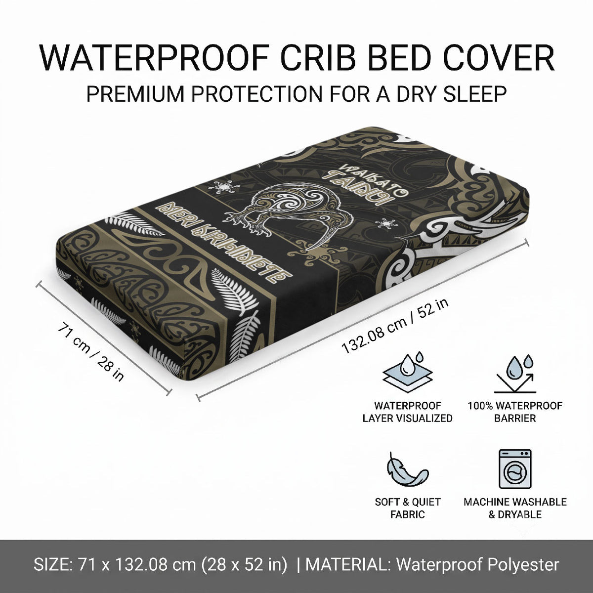 Waikato Tainui Aotearoa Meri Kirihimete Baby Bed Cover Maori Kiwi Bird Silver Fern Koru Pattern