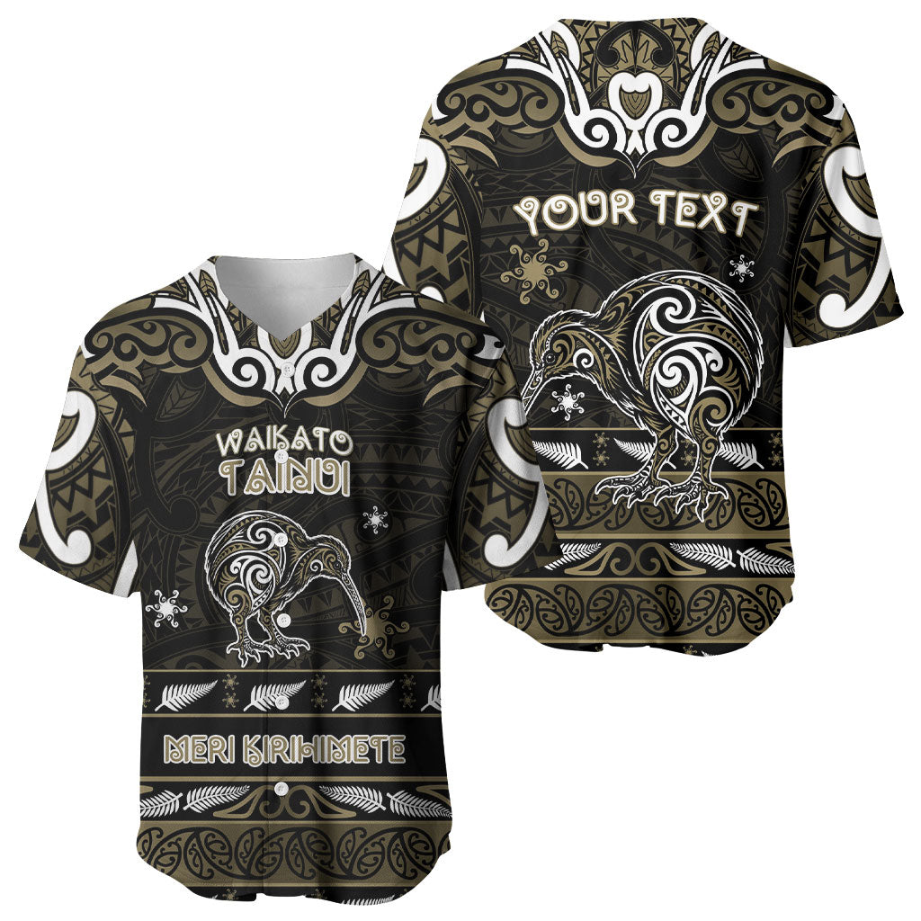 Personalised Waikato Tainui Aotearoa Meri Kirihimete Baseball Jersey Maori Kiwi Bird Silver Fern Koru Pattern