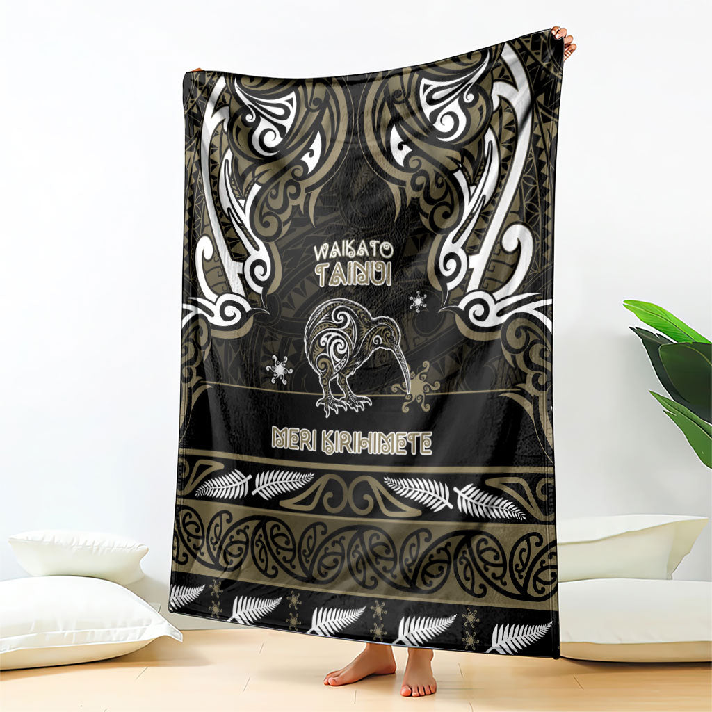 Waikato Tainui Aotearoa Meri Kirihimete Blanket Maori Kiwi Bird Silver Fern Koru Pattern