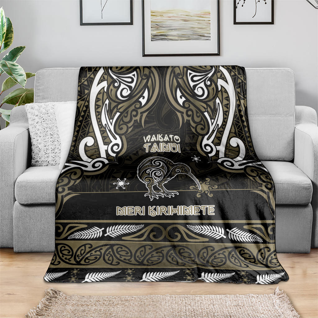 Waikato Tainui Aotearoa Meri Kirihimete Blanket Maori Kiwi Bird Silver Fern Koru Pattern