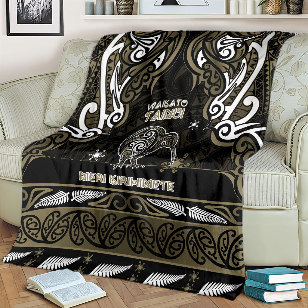 Waikato Tainui Aotearoa Meri Kirihimete Blanket Maori Kiwi Bird Silver Fern Koru Pattern