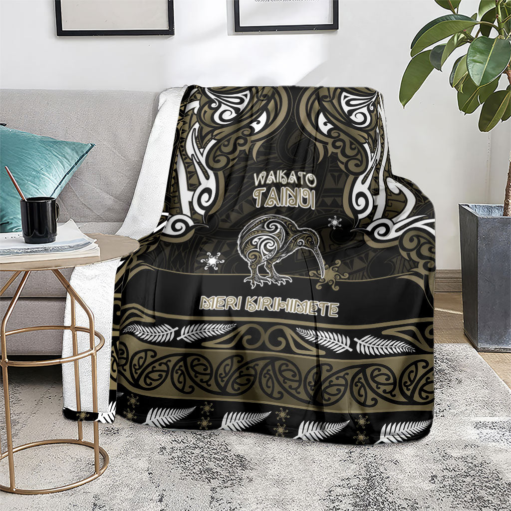 Waikato Tainui Aotearoa Meri Kirihimete Blanket Maori Kiwi Bird Silver Fern Koru Pattern