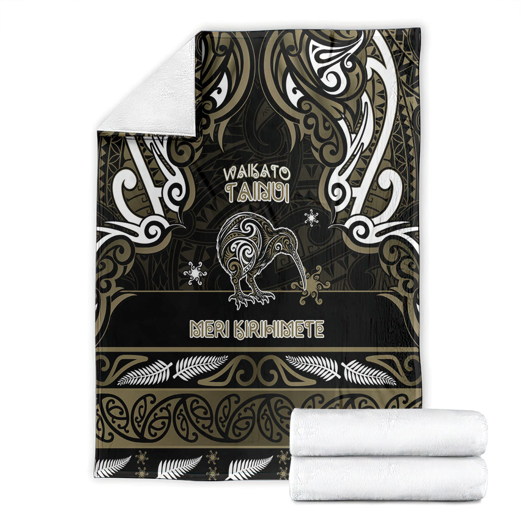 Waikato Tainui Aotearoa Meri Kirihimete Blanket Maori Kiwi Bird Silver Fern Koru Pattern