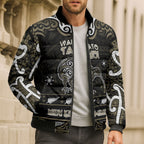 Personalised Waikato Tainui Aotearoa Meri Kirihimete Bomber Puffer Jacket Maori Kiwi Bird Silver Fern Koru Pattern
