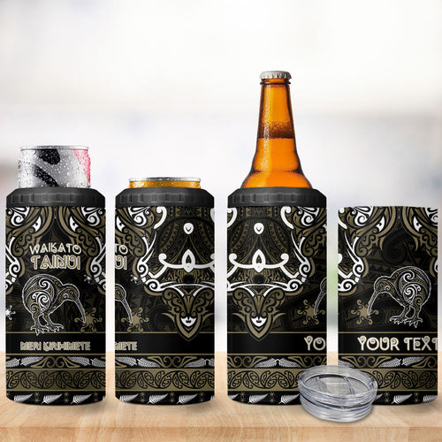 Personalised Waikato Tainui Aotearoa Meri Kirihimete 4 in 1 Can Cooler Tumbler Maori Kiwi Bird Silver Fern Koru Pattern