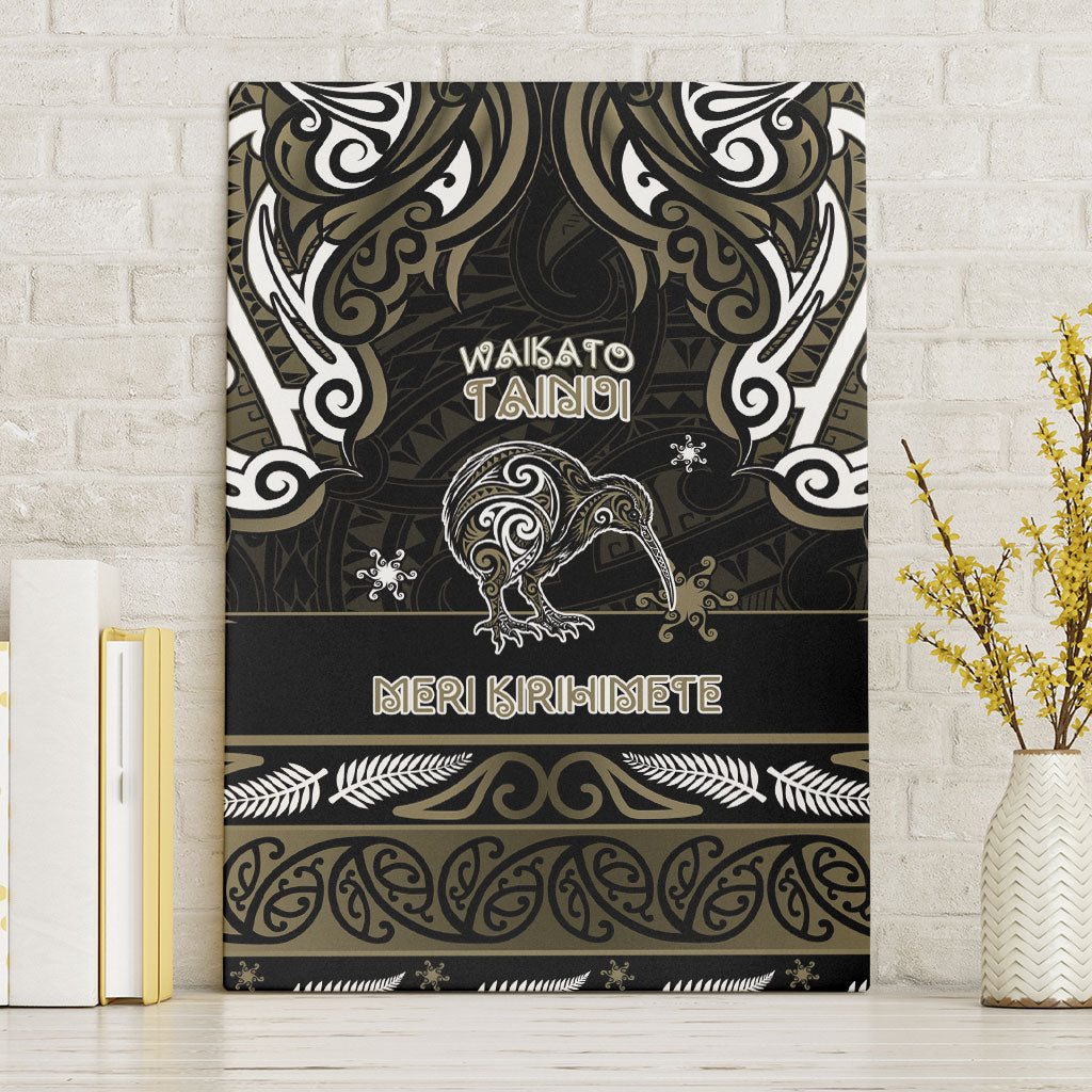 Waikato Tainui Aotearoa Meri Kirihimete Canvas Wall Art Maori Kiwi Bird Silver Fern Koru Pattern