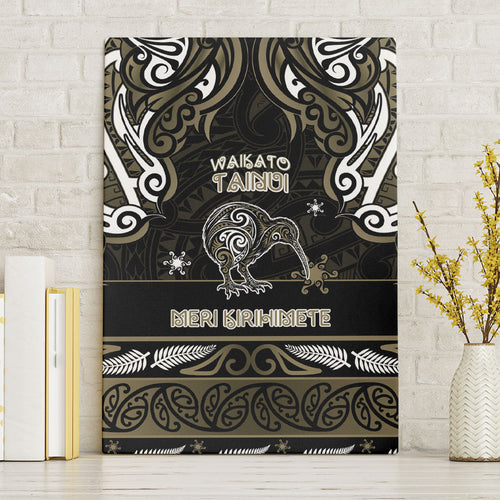 Waikato Tainui Aotearoa Meri Kirihimete Canvas Wall Art Maori Kiwi Bird Silver Fern Koru Pattern