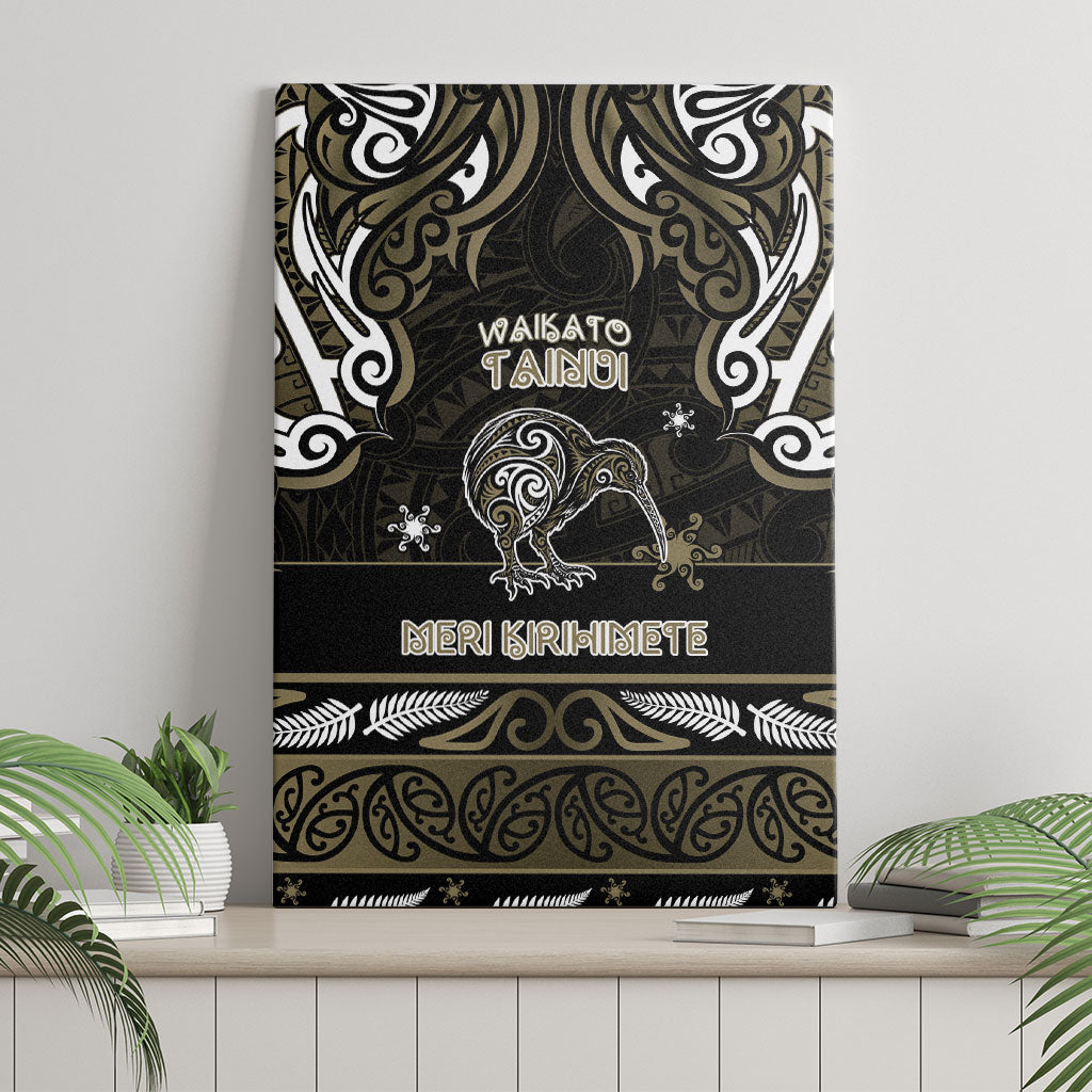 Waikato Tainui Aotearoa Meri Kirihimete Canvas Wall Art Maori Kiwi Bird Silver Fern Koru Pattern